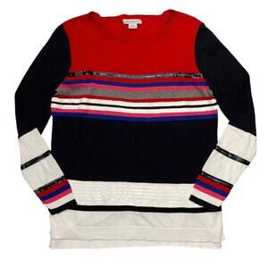 LIZ CLAIBORNE Colorful Striped Sequins Long Sleeve Sweater Large